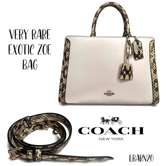 Coach Zoe Chalk Exotic Snakeskin Trim Top Handle Satchel Bag F68293 Zoe - Picture 11 of 15